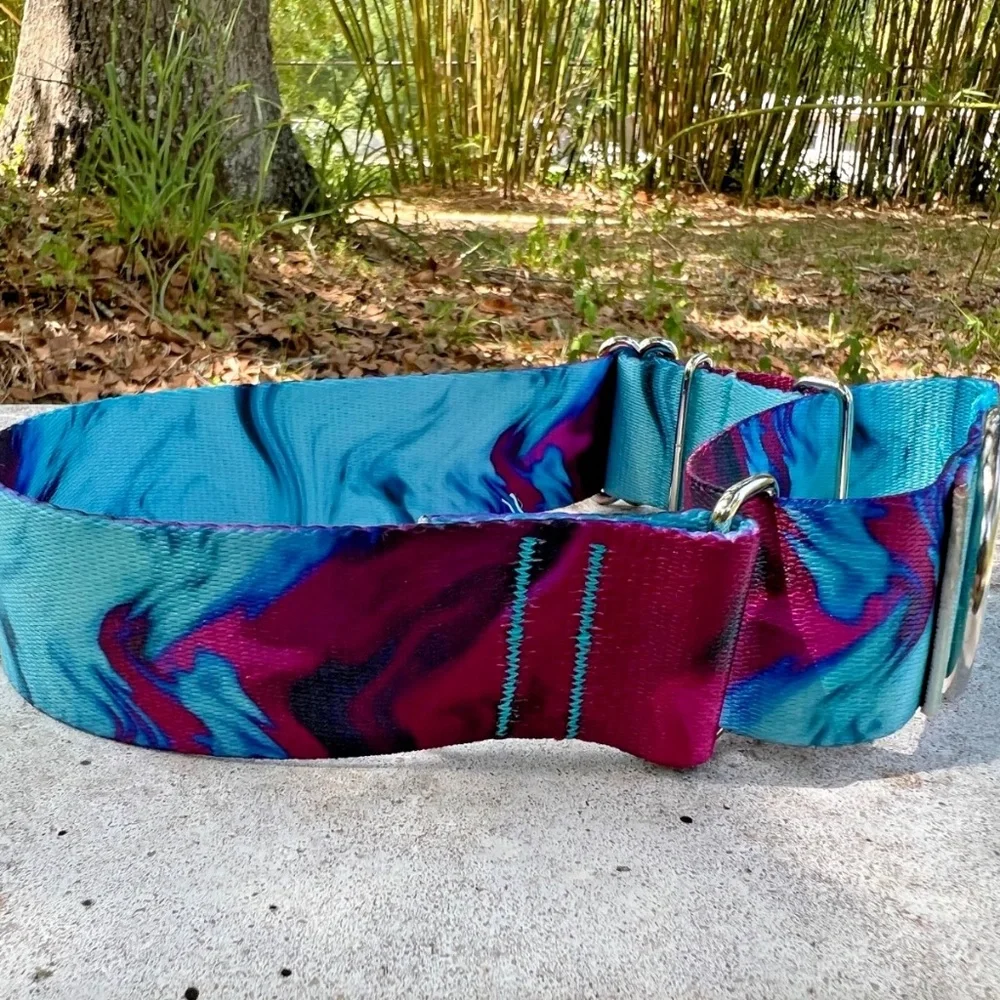 1.5 inch wide Purple/Teal Martingale‎ Dog Collar Medium 15-19” Handmade in USA